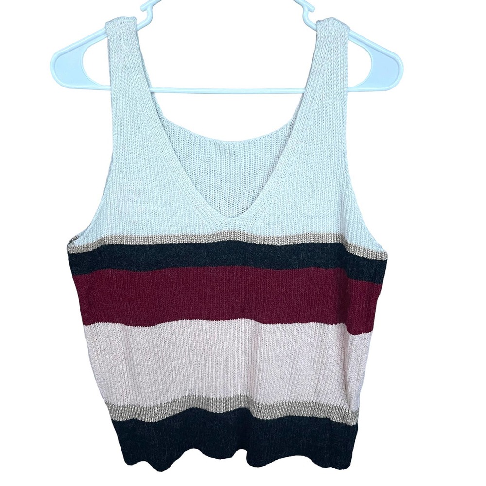 Sweater Tank Top‎ Womens Large Multicolor Striped Angora Blend Knit Sleeveless